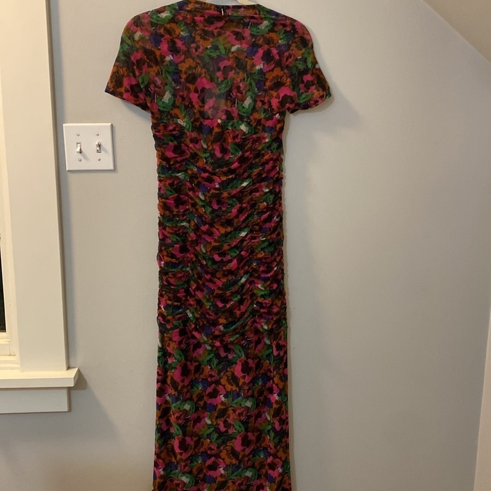 MISA Los Angeles short sleeve square neck mesh Marilyn jewel tone floral XXS - Picture 9 of 9